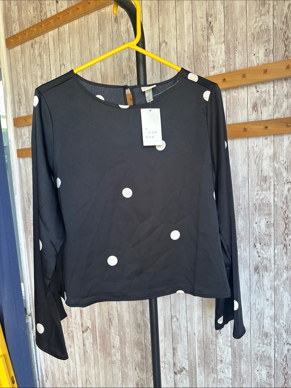 a new day Black Long-Sleeve Polka Dot Top